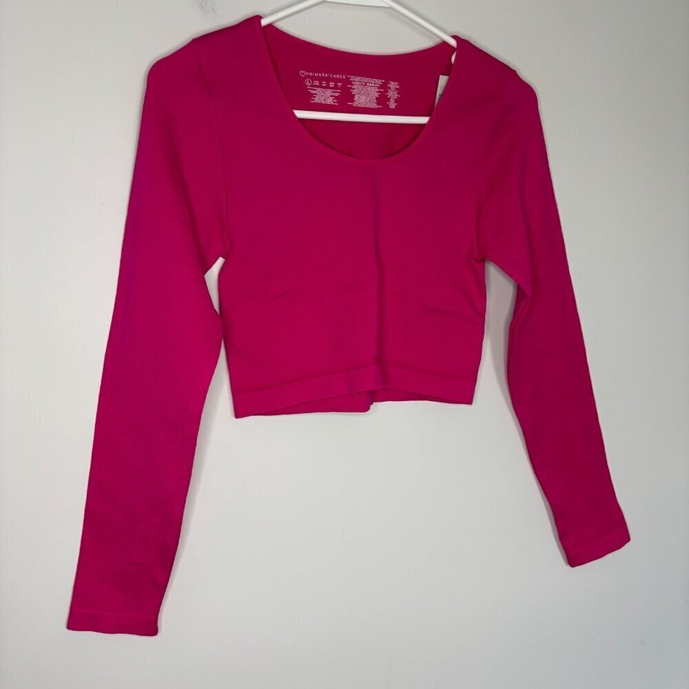 PRIMARK CARES NEW Cropped Ribbed Long Sleeve Top Womens L Scoop Neck
